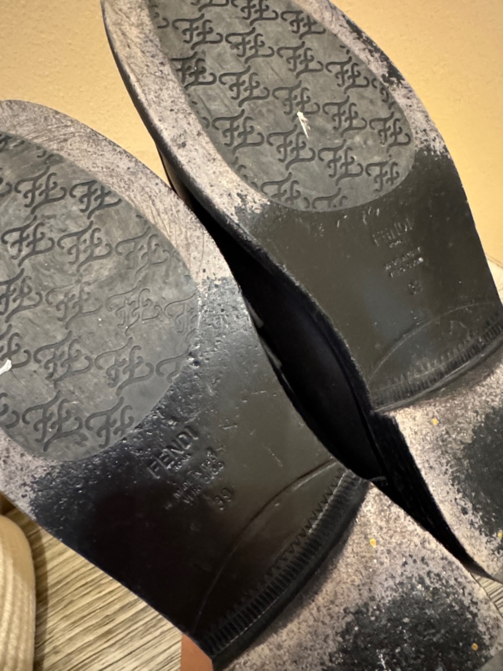 Fendi Black Leather Penny Loafers with Embossed FF Logo - Picture 2 of 5